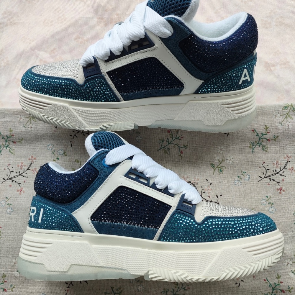 AMIRI Teal & Navy Crystal-Embellished Low-Top Sneakers